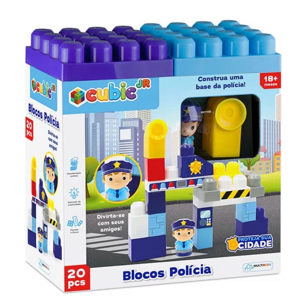 Blocos de Encaixe Polícia Cubic Jr 20 Peças Multikids - BR1390 em Oferta na Shopee