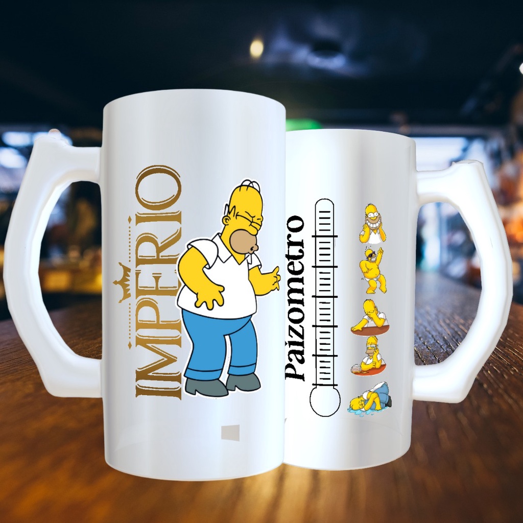 Caneca Personalizada Chopp 475 Ml Vidro Jateado Cerveja IMPERIO Homer Simpson