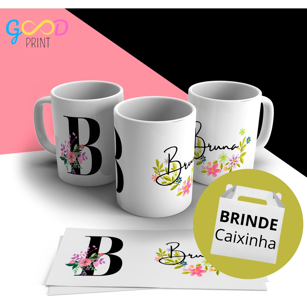 Caneca Personalizada Letras Florais - 325 Ml - Presente - Porcelana ...