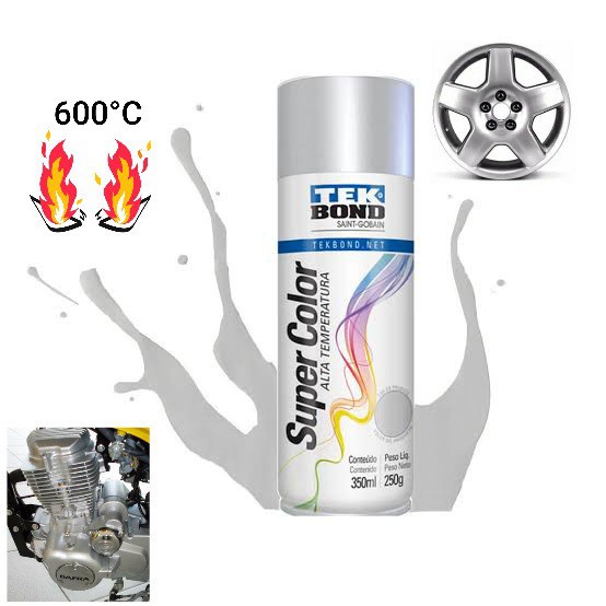 Tinta spray alta temperatura cor alumínio tek bond 350ml pinta motor ...