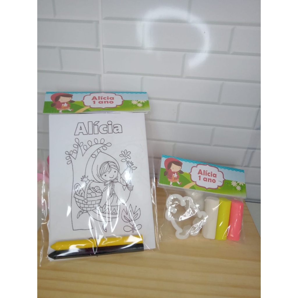 25 Kit Colorir + 25 kit Massinha Personalizado festa infantil Chapeuzinho Vermelho