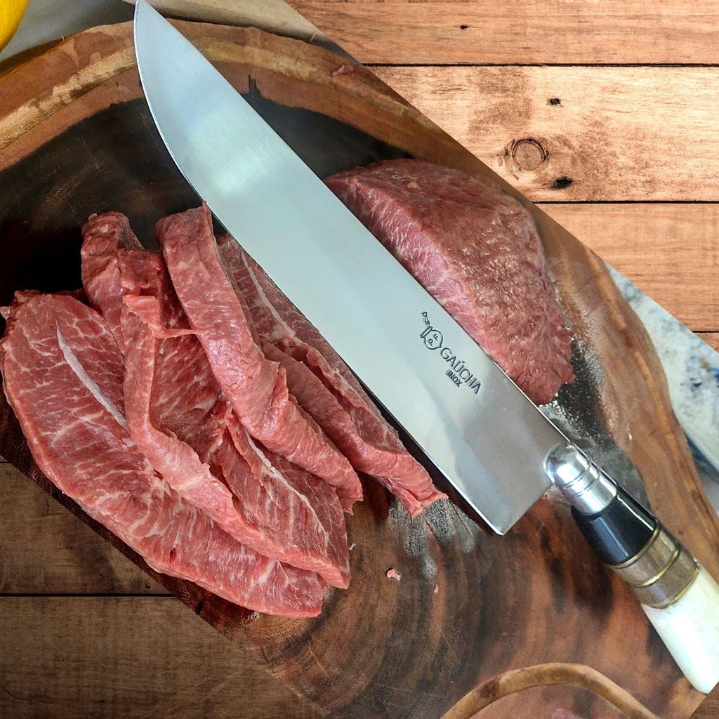 Faca Churrasco Artesanal Gaúcha Inox Cabo Osso Madeira Chifre 8 Polegadas