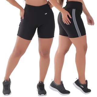 Bermuda Feminina Fitness Academia Listras em Oferta na Shopee