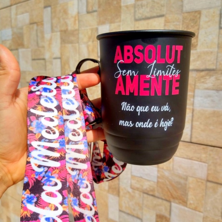 Caneca 850ml Alumínio ABSOLUT - C/ Tirante - Com Qualquer Arte - Canecas 850ml personalizadas com cordão