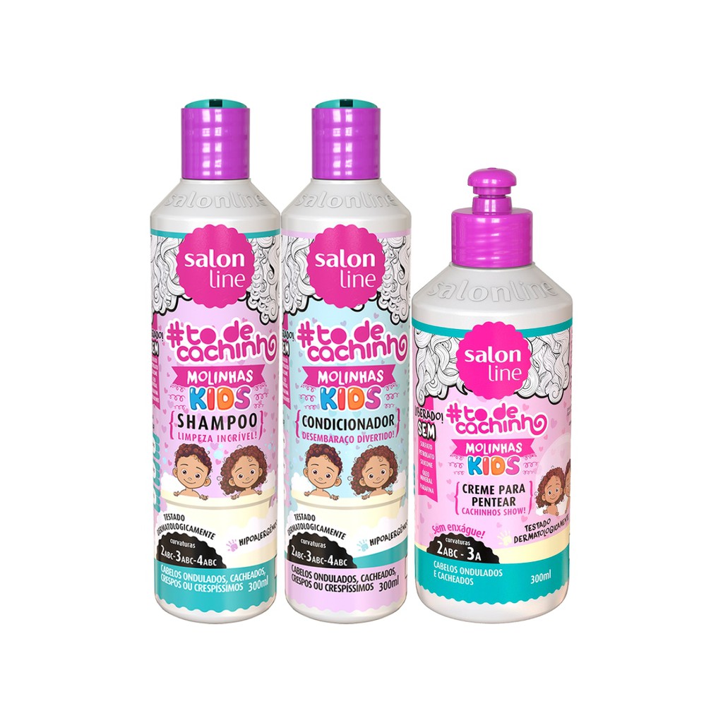 To De Cacho Kids Liberado Vegano Salon Line Shampoo Condicionador E Creme Pentear Ondulados Ou Crespos 03 Itens Shopee Brasil