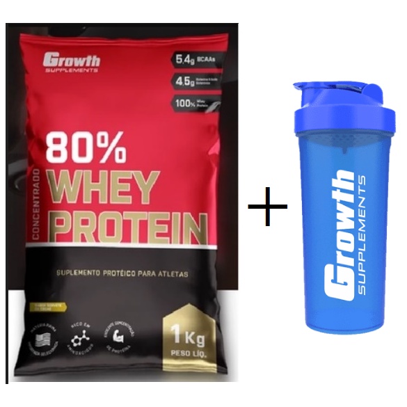 Whey Protein Concentrado 80 1kg Growth Coqueteleira Azul Shopee Brasil