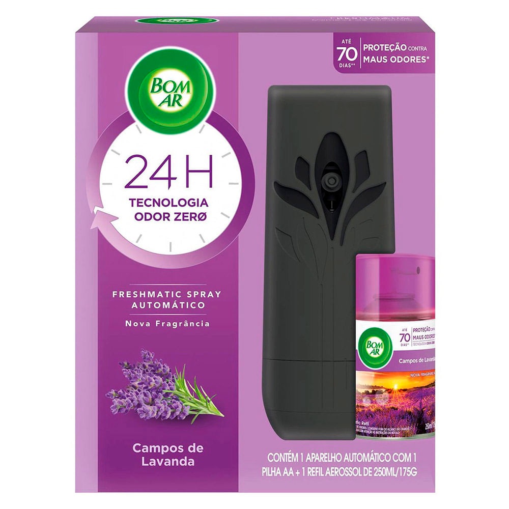 Bom Ar Air Wick Aromatizador Spray Automático Freshmatic APARELHO + REFIL Campos de Lavanda 250ml