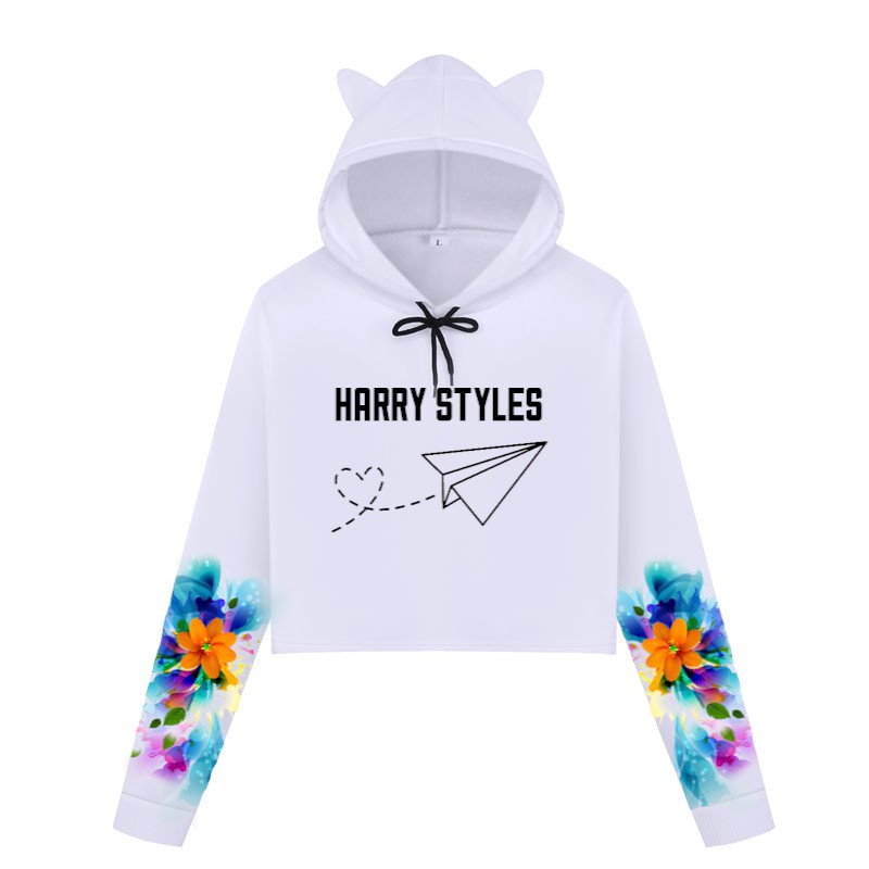 Blusa Cropped de Moletom Flores Azul e Laranja Harry Styles A428