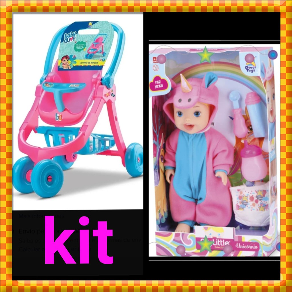 Carrinho De Boneca Baby Alive Divertoys Boneca Unicornio Faz Xixi Divertoys Shopee Brasil