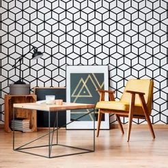 Papel De Parede 3d Adesivo Geométrico Cubos Preto E Branco