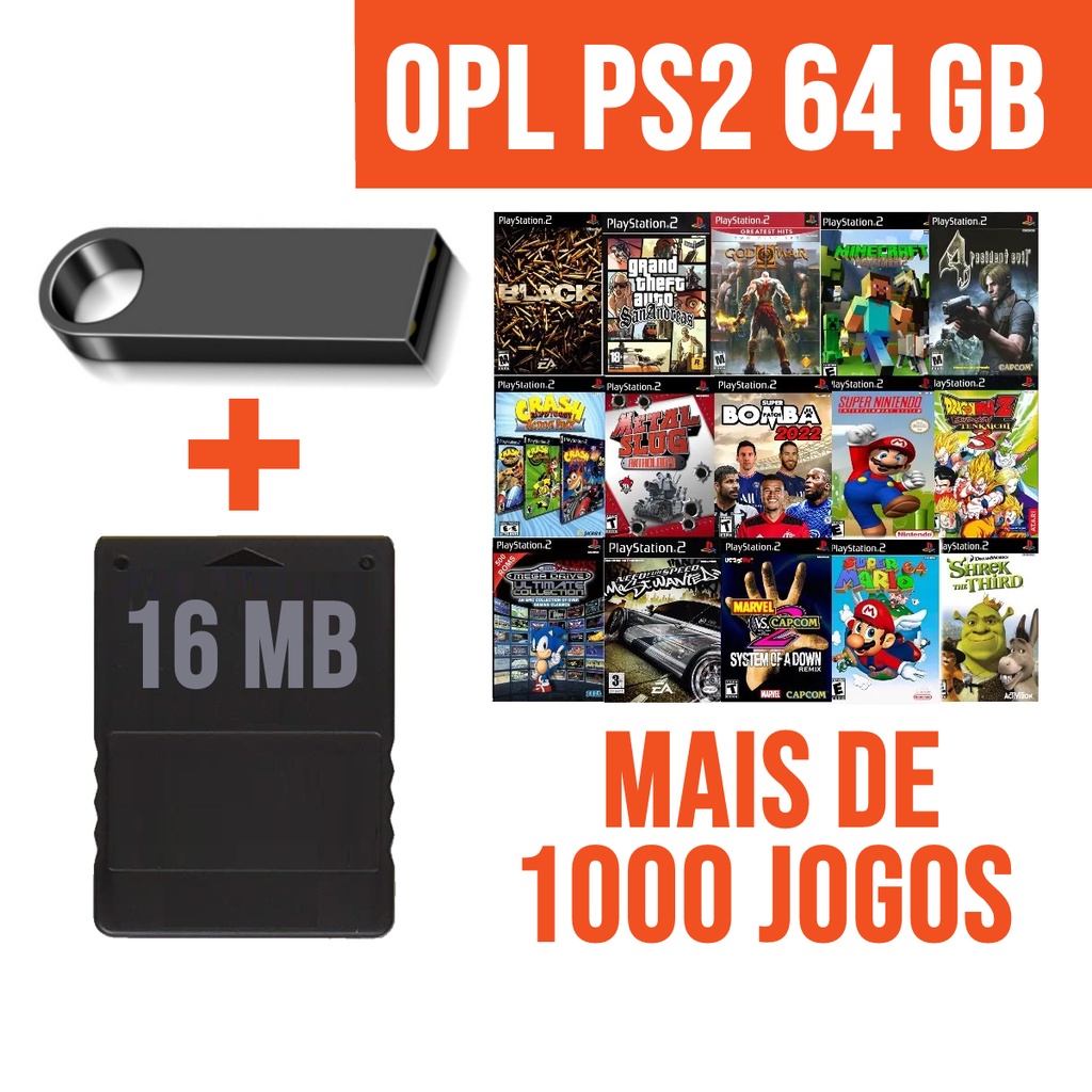 Memory Card Com Opl Atualizado + Pendrive 64 Gb - Kit Opl Ps2