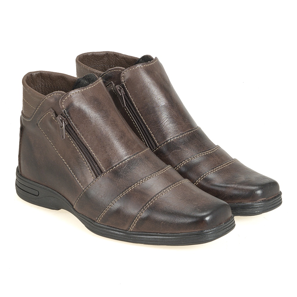 Bota Botina Casual Masculina Couro Legítimo Café Lançamento Ref 500 em Oferta na Shopee