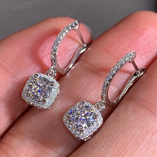 925 Prata Esterlina Nova Trendy Square Shape Drop Earrings Brilhante Noivado Jóias De Elegante Brinco Feminino Emaranhado Fino