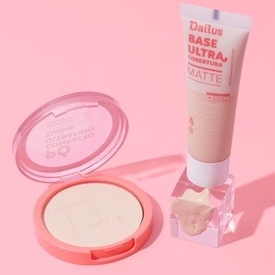 Kit Dailus Pó Compacto Ultrafino + Base Ultra Cobertura | Acabamento Matte Natural, Alta Cobertura, FPS 15, Vegano