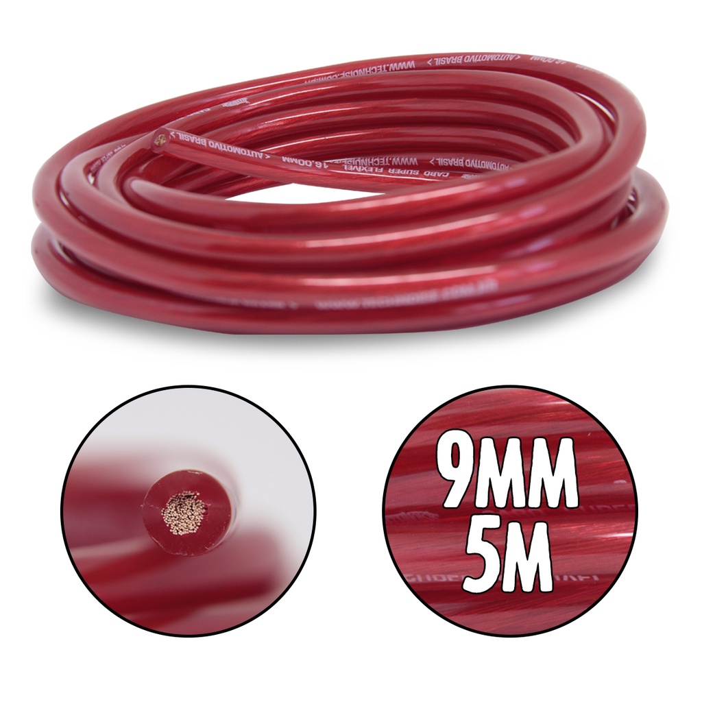 Fio Cabo 9mm Technoise Verm Fracionado 5 Metros Cabo Bateria em Oferta na Shopee