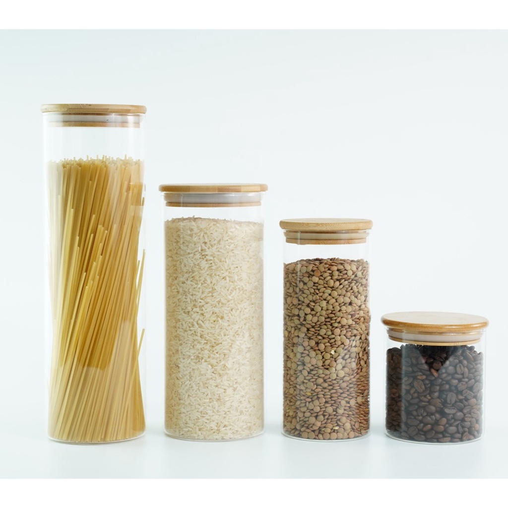 Potes De Vidro P/ Mantimentos C/ Tampa Bambu Oikos - 4 Pçs em Oferta na Shopee