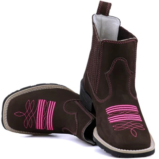 Botina Bota Feminina Texana Country Couro Legitimo Bico Quadrado