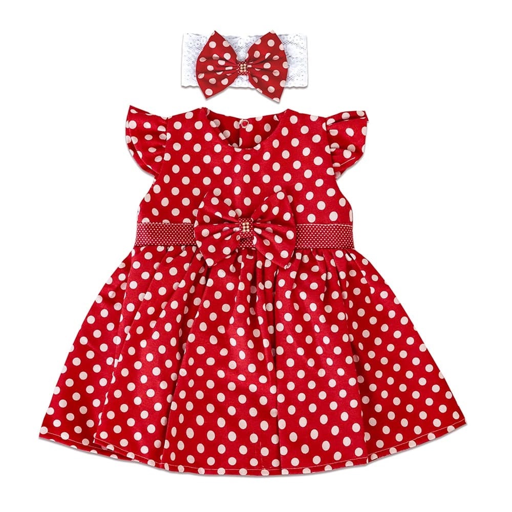 Vestido Infantil Bebê Menina Com Tiara Poá Vermelho Natal Vitória 100% Algodão - Tam P ao 3 anos em Oferta na Shopee