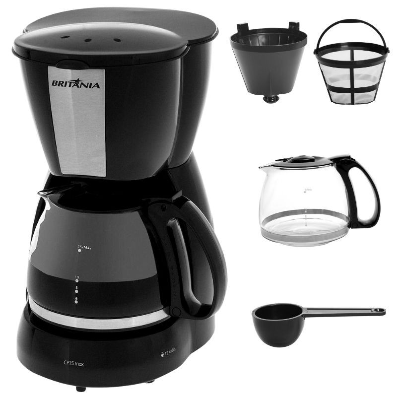 Cafeteira Elétrica 110/220V Britânia CP15 Inox Original 15 Cafés com Filtro Colher Dosadora e Garantia - Promoção