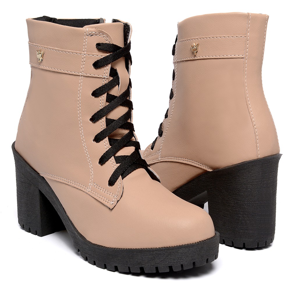 Bota Coturno Salto Alto Tratorada Feminino Nude Shopee Brasil