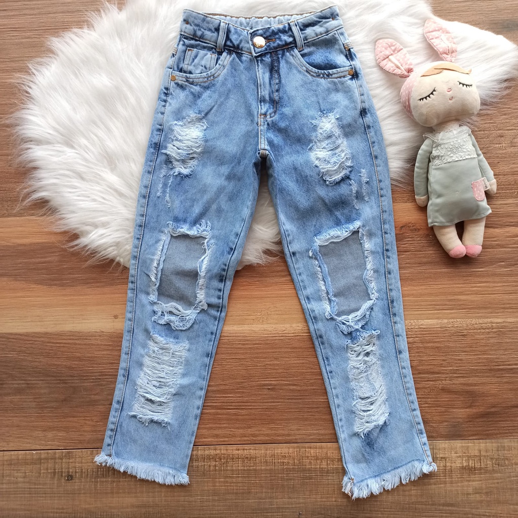 Calça Jeans Destroyed Rasgada Infantil Infantil Juvenil