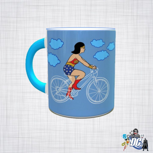 Caneca Porcelana Mulher Maravilha Bicicleta wonder woman nave invisível bicicleta invisível canecas criativas canecas de heróis bike liga da justiça Diana Prince