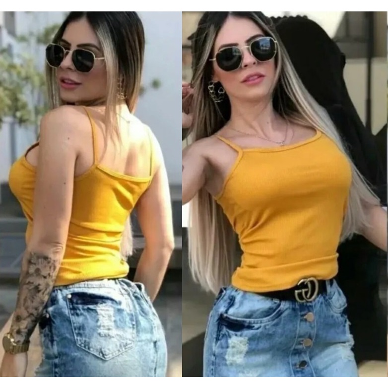 Blusa Alcinha Canelada Regata Com Bojo Blusinha Feminina Primavera verão Moda