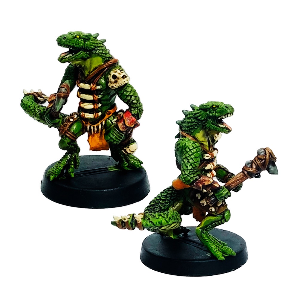 Kit Lizardfolk - Com Pintura - Basilisco Miniaturas - Metal Branco - Miniaturas para RPG