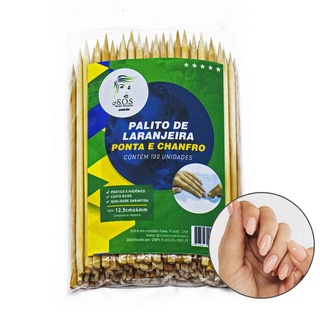 Palito de Laranjeira Ponta e Chanfro para Manicure e Pedicure Sos Beleza Brasileira