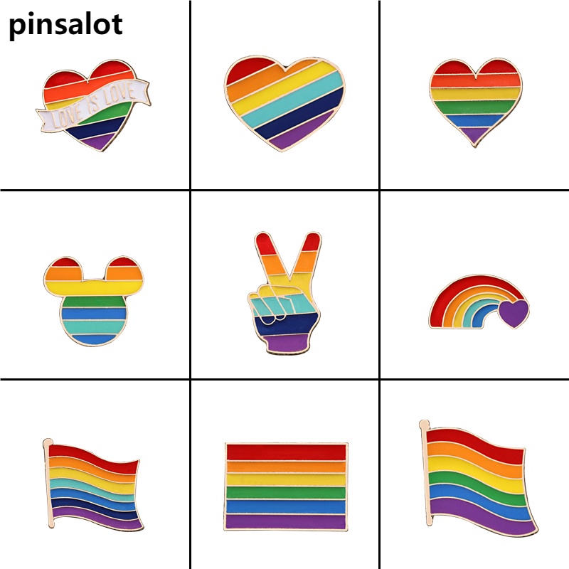 9 Estilo LGBT Design Rainbow Criativo Coração Yeh Dedo Pin Broche De Metal Pinos Crachá Denim Esmalte Lapela Presente Da Jóia Gay Mulheres Atacado