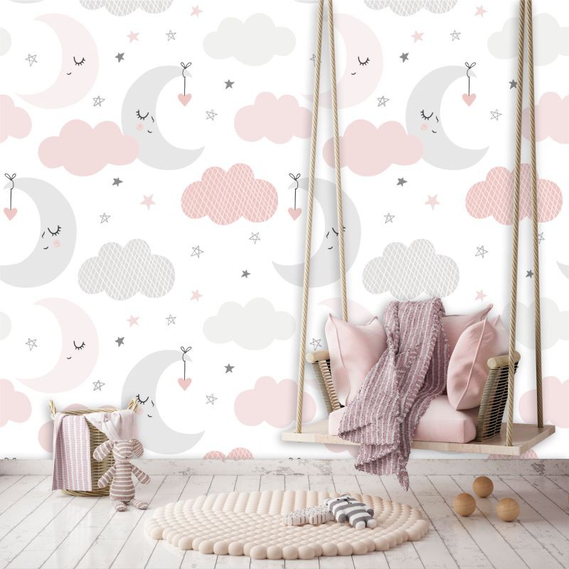 Papel De Parede Baby Nuvens Com Lua Decora O Quarto Inove Shopee Brasil