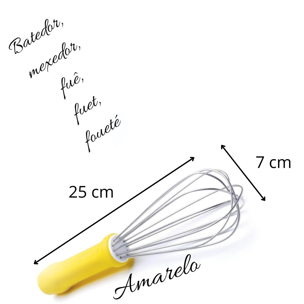 Batedor de 25cm, fuê, fuet, foueté, receitas, utensílios, culinária/melhor maneira para sua receita - Formato pêra