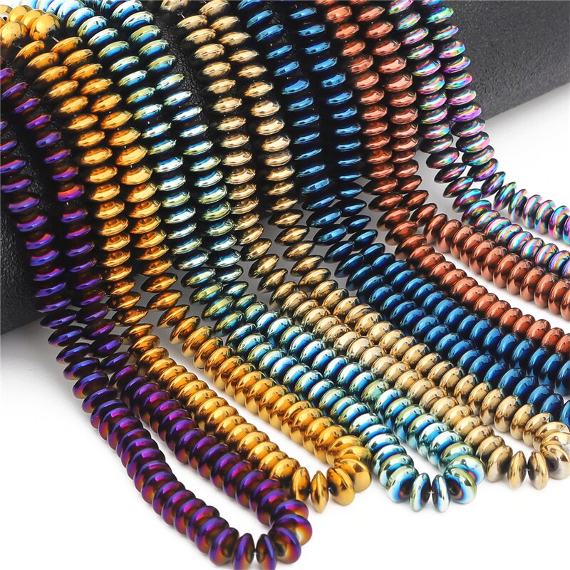 Contas Hematita 3 4 6 8mm Charme Pedra Natural Plano Espaçador Redondo Solto para Jóias Fazendo Bracelete DIY