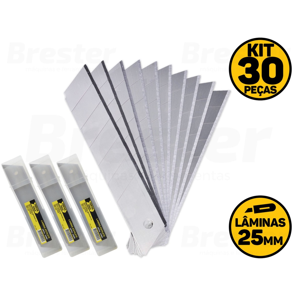 Kit Jogo Lamina Para Estilete Larga 25mm Com 30 Peças Fertak 4208 em Oferta na Shopee