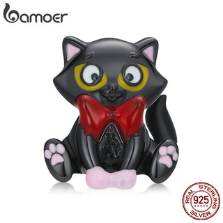Bamoer Encantos 925 Prata Preto Forma Gato 4.5 Milímetros Abertura Acessórios De Moda Apropriado Para Pulseira Diy Scc2031