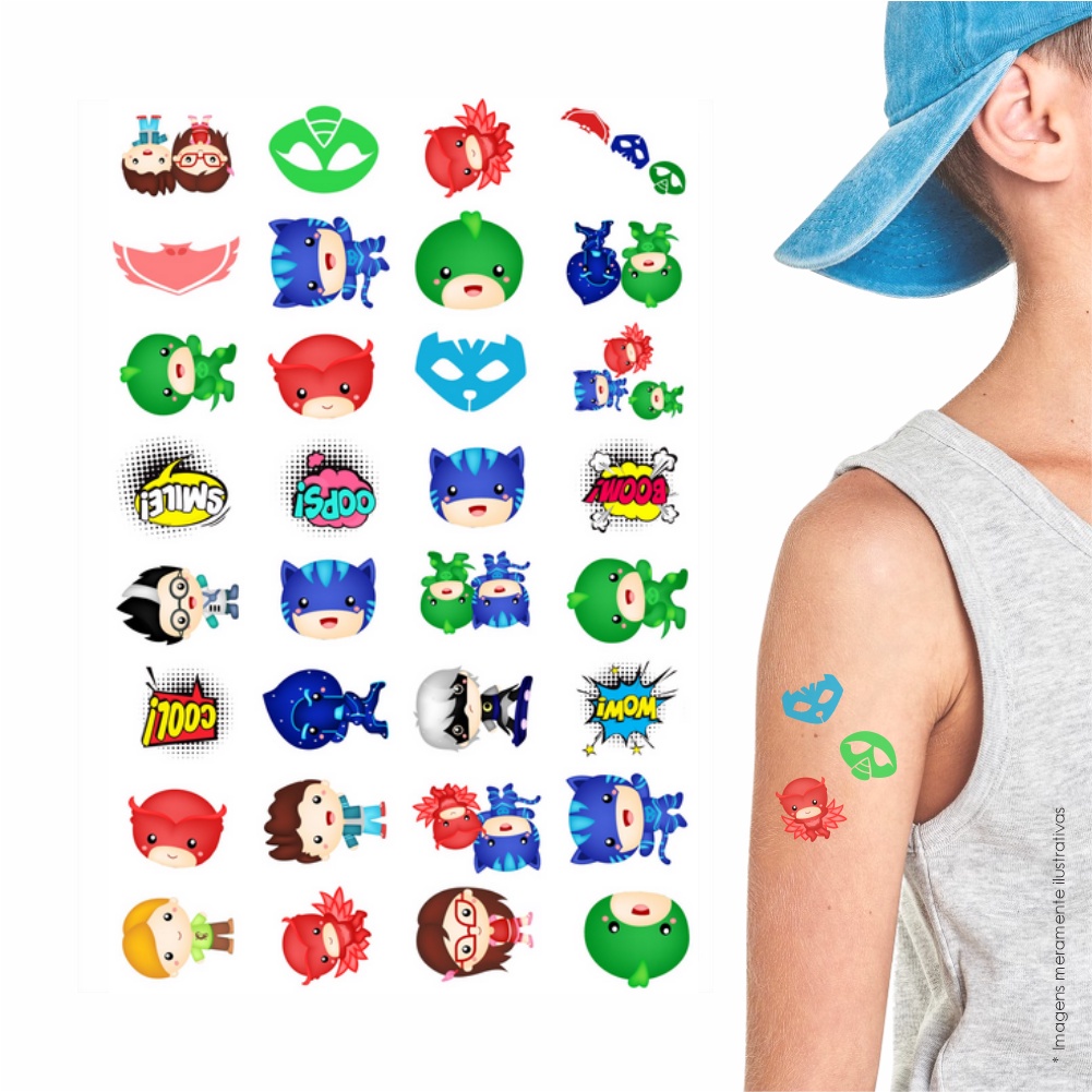 160 Tatuagem Infantil Temporária Mascarados | Kit Festa 32-025 em Oferta na Shopee