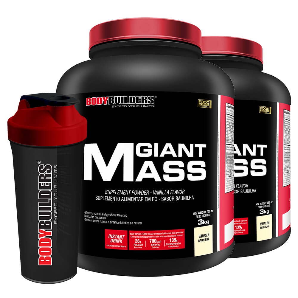 Kit 2x Hipercalórico Giant Mass 3kg + Coqueteleira - Bodybuilders