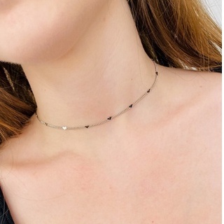 Colar Choker feminina folheado banhada a prata 925