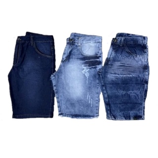 KIT 3 Bermuda Jeans Lisa Masculina Lycra Destroyed Moda homem