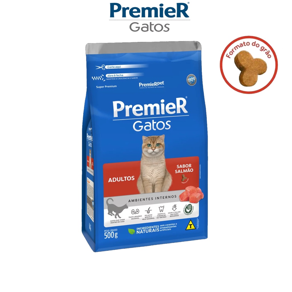 Ração Premier Pet Ambientes Internos Sabor Salmão Para Gato Adulto 500g