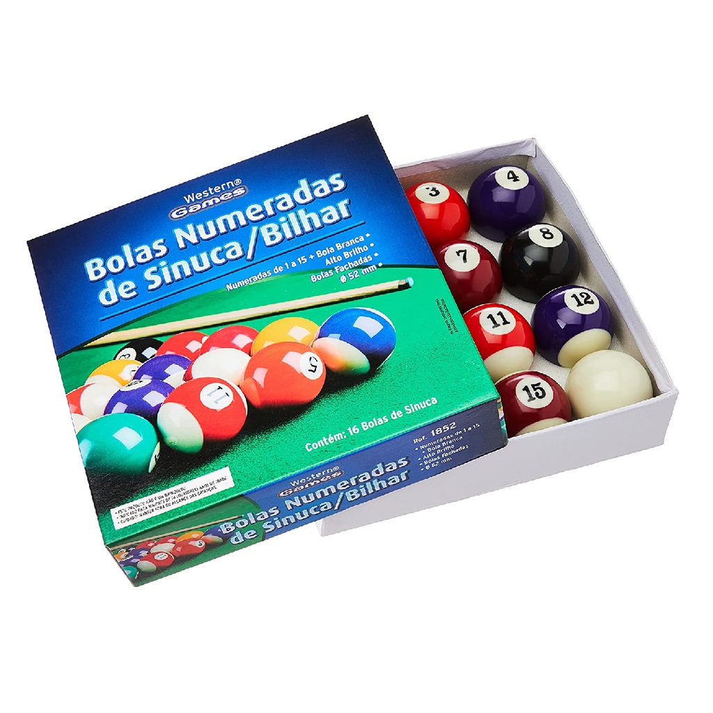 Jogo Bolas De Bilhar Sinuca 52mm Branca 52mm Numeradas