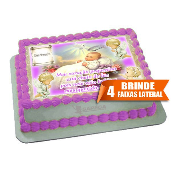 Papel arroz Batizado Menina para Bolo de 4kg 20x30cm