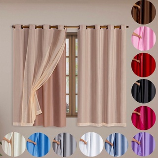 Cortina Blackout para Sala Quarto 2,00x1,40m PVC com Tecido Voil Liso Decoração Bloqueia 100%