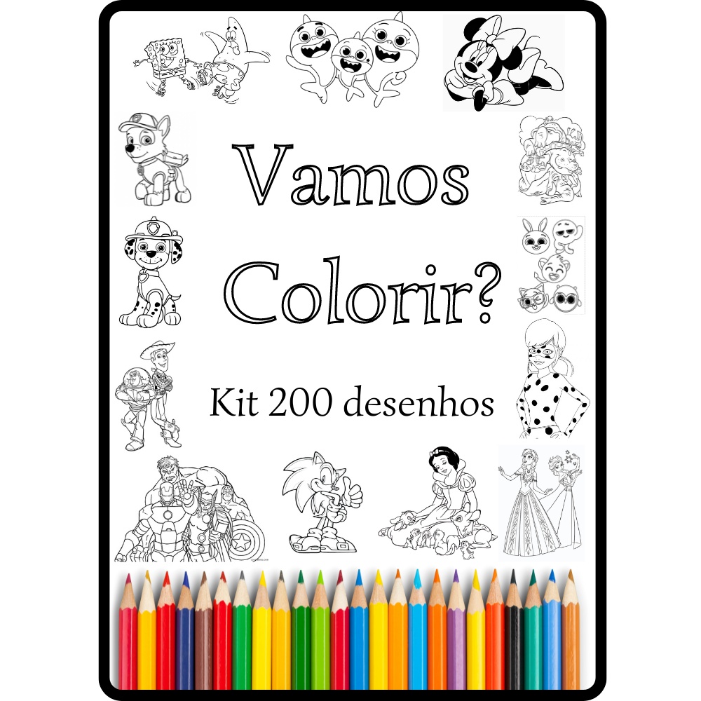 Kit 200 Desenhos Para Colorir em Folha A4 - 2 por folha