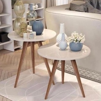 Conjunto Mesa De Canto Lateral Pé Palito Off White - Global