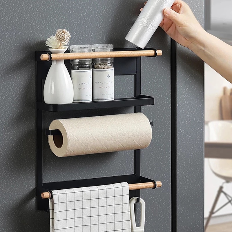 Organizador De Cozinha Geladeira Prateleira Suporte De Toalha De Papel Magnético Prateleira De Metal Spice Rack De Armazenamento Acessórios De Cozinha
