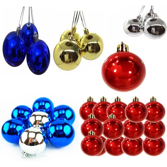 Kit c/8 Bola de natal 3cm lisa brilhosa vermelho /dourada / azul / prata  Para Decoração arvore de natal | Shopee Brasil