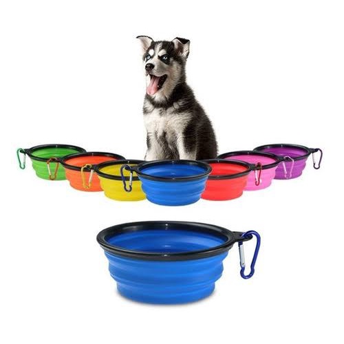 Tigela silicone dobrável PET alimentação passeio água/ração comedouro bebedouro