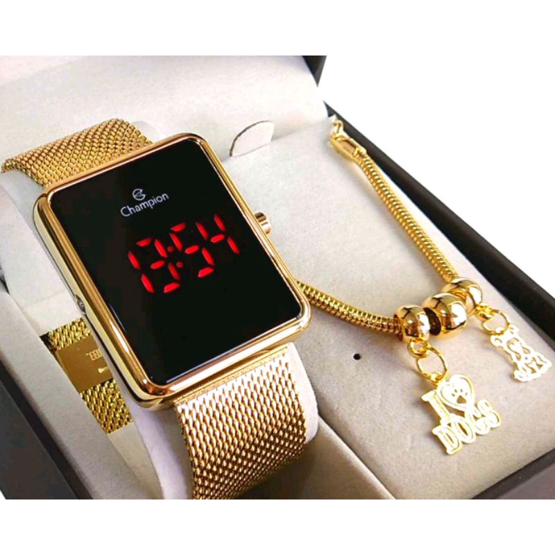 Relógio Feminino Champion Digital Led Dourado Original em Oferta na Shopee