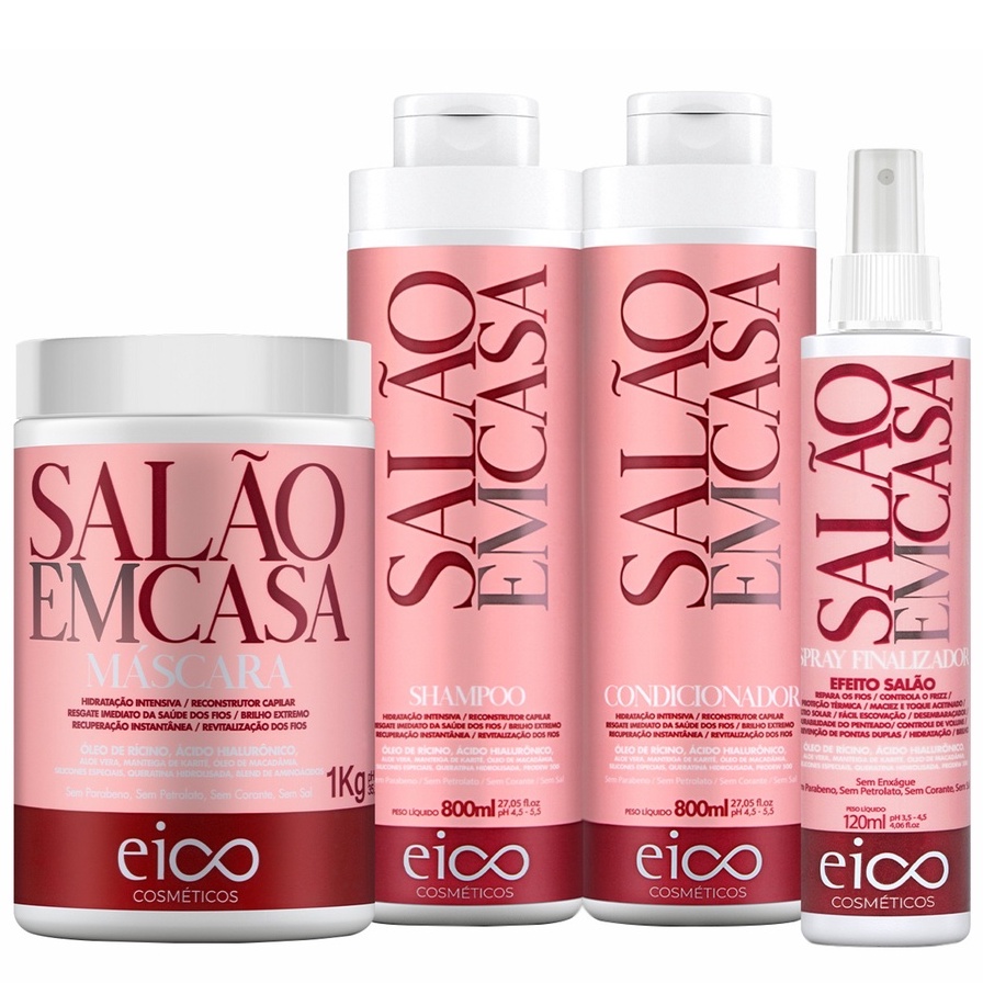 Kit Eico Tratamento Reconstrutor Capilar Salão Em Casa Shampoo Sem Sal